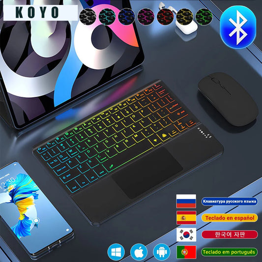 Wireless Backlit Bluetooth with Touchpad Ultra Slim 7-Colors Backlit Keyboard Portable Rechargeable Keyboard for ipad