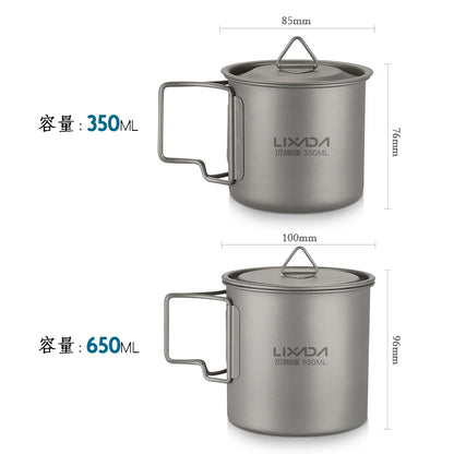 Taza de agua ultraligera de titanio Lixada con asa plegable, portátil para exteriores, camping, picnic, 300 ml/350 ml/550 ml/650 ml