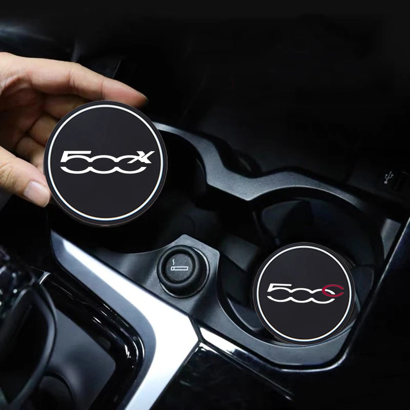2 alfombrillas de goma antideslizantes para taza de agua de coche, impermeables, para Fiat 500, 500C, 500X, 500L, Abarth 695, accesorios para coche.