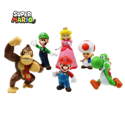 Figuras de acción de Super Mario Bros. de PVC, set de 6 unidades, Luigi, Yoshi, Donkey Kong, Mushroom, para niños, regalos de cumpleaños