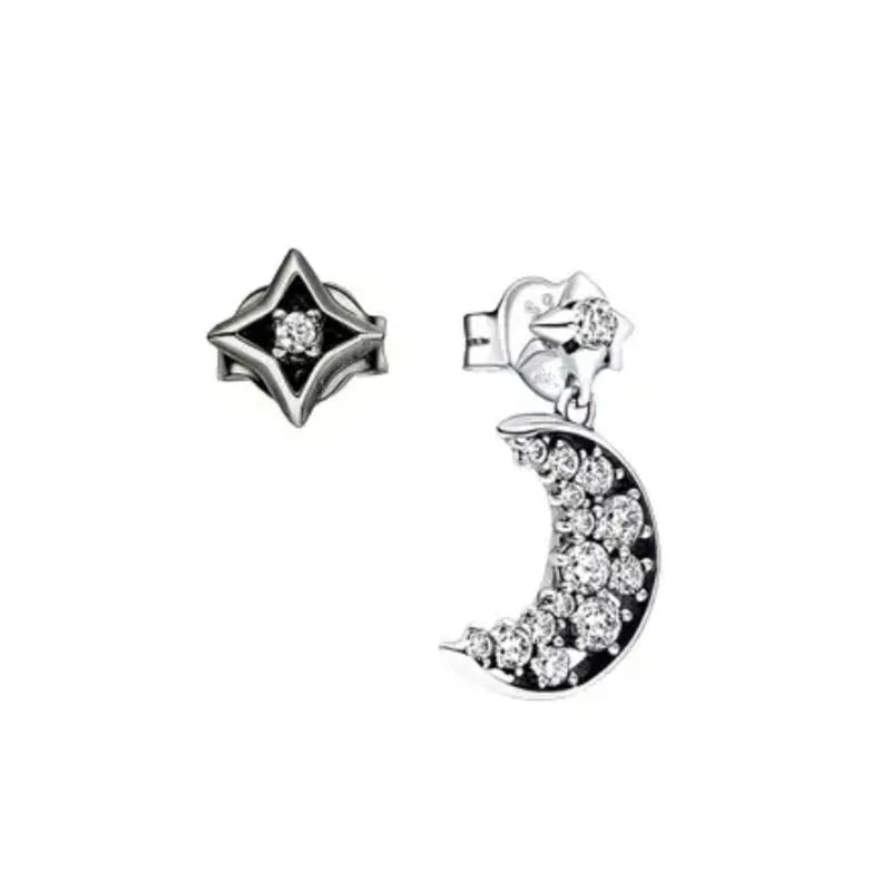 2024 New 925 Silver Plated Double Hoop Earrings For Women Butterfly Sun Moon Heart DIY Accessories 