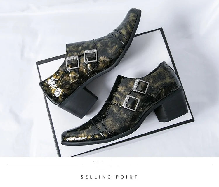 Fashion Buckle Leather Shoes For Men Big Size 46 Pointed Dress Shoes Man Quality Bussiness High Heels Shoes Man chaussure hommes