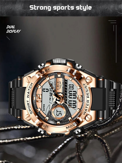 Reloj militar LIGE para hombre, digital, resistente al agua hasta 50 m, LED, de cuarzo, deportivo, grande, Masculino