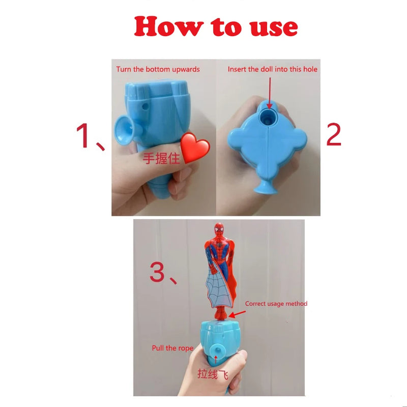 Anime Spiderman Bamboo Dragonfly Flying Toy Iron Man Captain Rotating String Flying Toys Outdoor Toy for Boys Children Gift