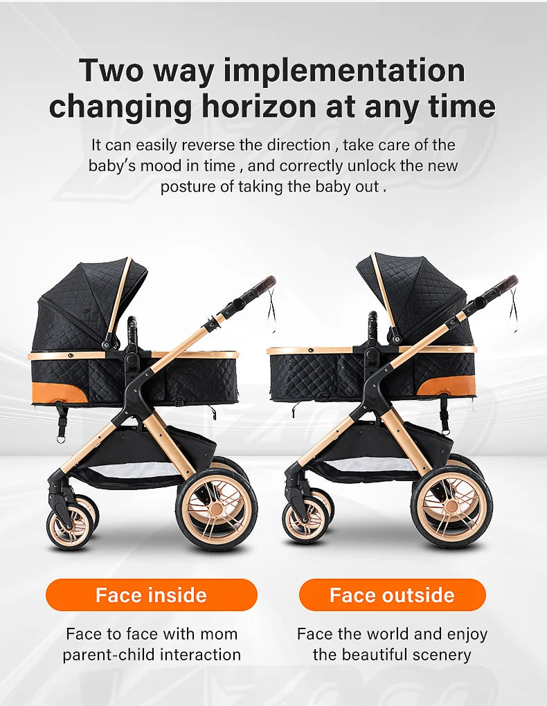 Newest Baby Stroller 3 in 1 Lightweight High Landscape Baby Carriage Aluminum Frame Travel System with Car Seat Pram for Newborn
