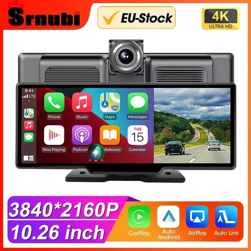 Srnubi 10.26" Dash Cam Rearview Carplay Android Auto 4K DVR Navigation Player Dual Lens Recorder Dashboard WIFI BT
