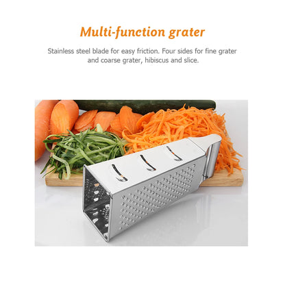 Rallador de caja de acero inoxidable de 4 cuchillas para uso doméstico, contenedor, cortador de verduras multiusos, herramientas de cocina, rebanador manual de queso