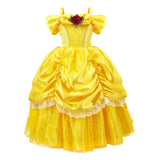 Kids Belle Cosplay Party Princess Dress Beauty Beast Princess Clothes Halloween Event Festival Party Flowers Print Costume