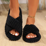 Pantuflas de terciopelo con lazo para mujer, suaves e informales, para otoño e invierno, con diseño de espiga, antideslizantes y ligeras de EVA. 