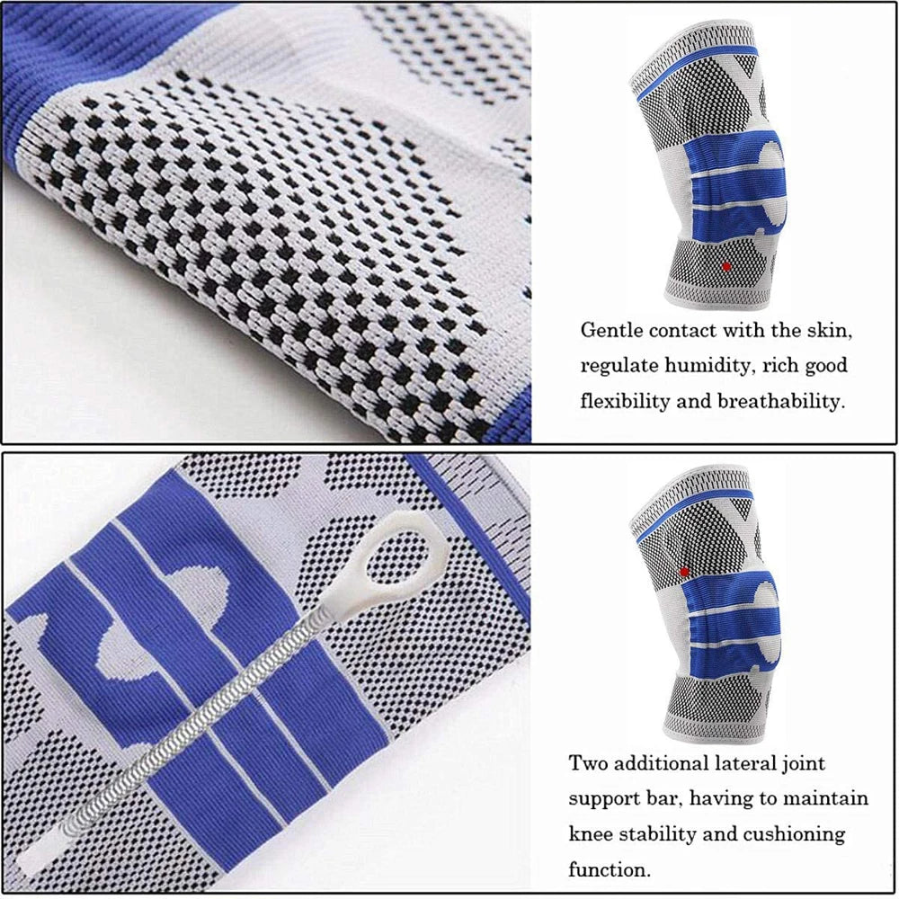 Silicone Padded Knee Pads Supports Brace Basketball Fitness Meniscus Patella Protection Kneepads Sports Safety Knee Sleeves