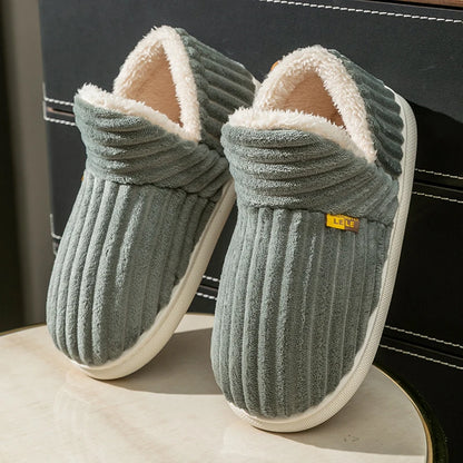 Winter Couple Style Concise Solid Color Wrap Heels Plush Slippers Non-slip Warm Flip Flops Women Men Home Casual Cotton Shoes