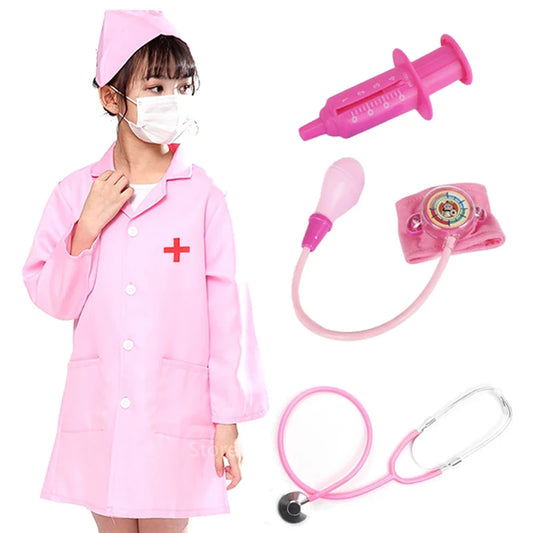 Kids Nurse Clothing Pink Children Cosplay Costumes Accessory Halloween Play the Role Props Uniform for Boys Girls Kid Gifts TMZ