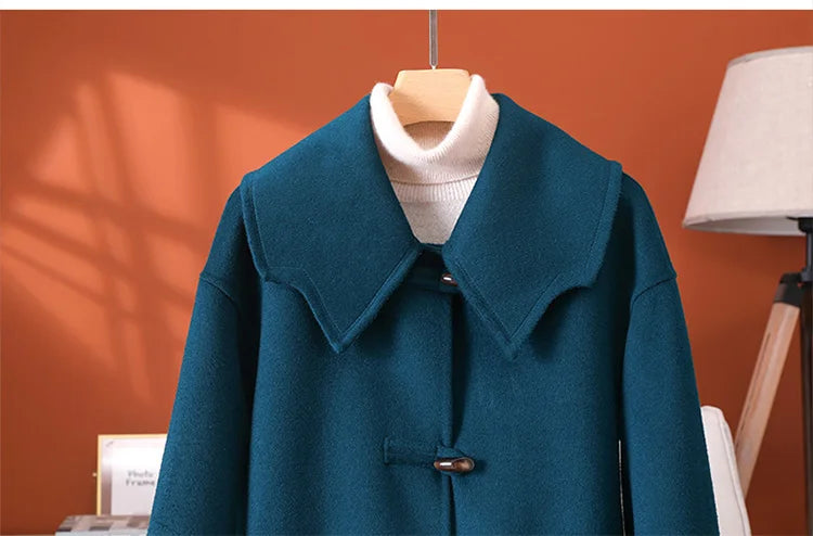 2025 Fashion Large Lapel Horn Button Women's Coat Autumn and Winter New Double-Sided Woolen 100%Pure Wool Warm Coat Large Pocket