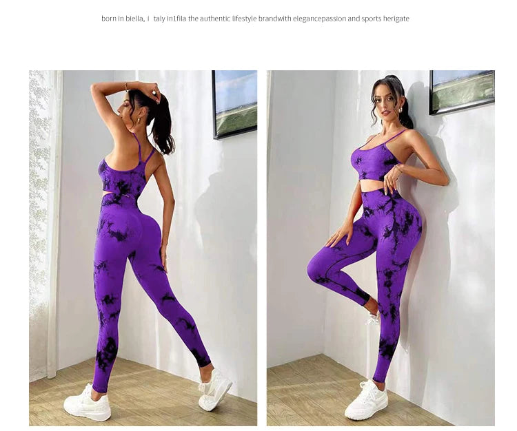 Conjunto deportivo de yoga con teñido anudado para mujer, conjunto deportivo de fitness, sujetador deportivo y leggings de cintura alta, ropa de gimnasio, trajes deportivos sin costuras