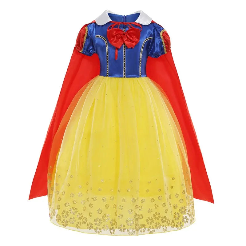 Girl Cosplay Snow White Princess Dress Yellow Luxury Lace Costume With Cloak Holiday Birthday Party Apple Accessories 2-10Y
