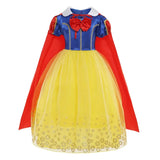 Girl Cosplay Snow White Princess Dress Yellow Luxury Lace Costume With Cloak Holiday Birthday Party Apple Accessories 2-10Y