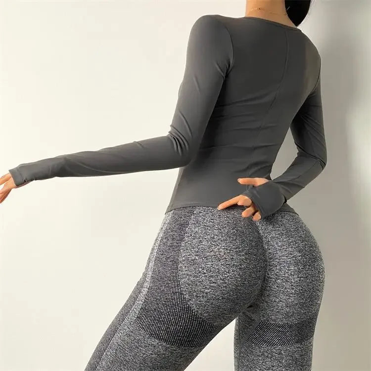 Chaqueta deportiva sexy de manga larga con almohadilla para el pecho, ajustada, para mujer, para yoga, running y fitness, para otoño, zapatillas de entrenamiento Nike Airbag.