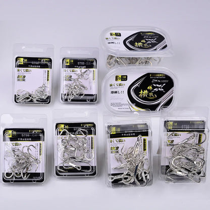10pcs 4X 5/0# 4/0# 3/0# 1/0#-1# 2# 4# Super Strength Hooks Reinforced anchor Fishing Hook High-Carbon Steel Tin Treble Hook