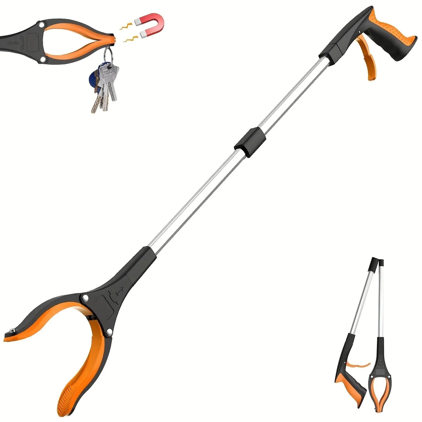 Pinza recogedora de basura con clip giratorio de 360°, ligera y resistente, de 81 cm, para personas mayores.