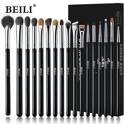 BEILI-Juego de brochas de maquillaje negras, brochas profesionales de pelo de fibra de cabra Natural, base en polvo, contorno, sombra de ojos, brochas de maquillaje