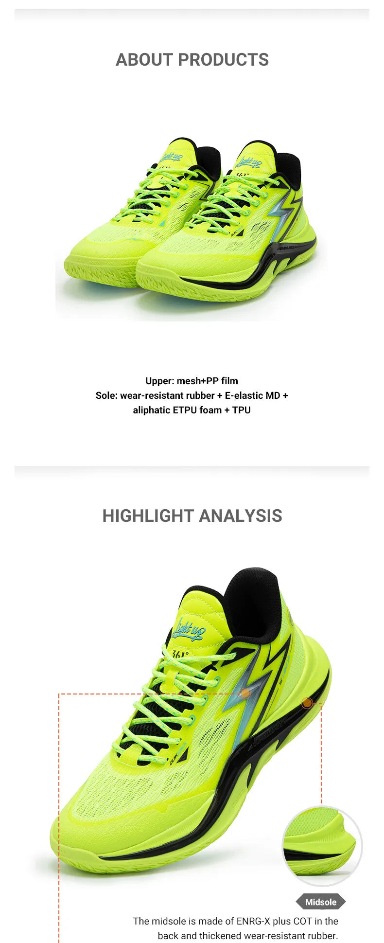 361 Degrees Men's Basketball Shoes LIGHT UP 1 Breathable stable Traction Protect Antiskid Sportswear Training Male 572431111
