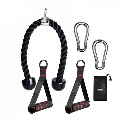 Cuerda para bajar tríceps, manijas de tracción facial, cuerda de empuje hacia abajo para bíceps, espalda, hombros, tríceps, cuerda de tensión para fitness, accesorio de gimnasio
