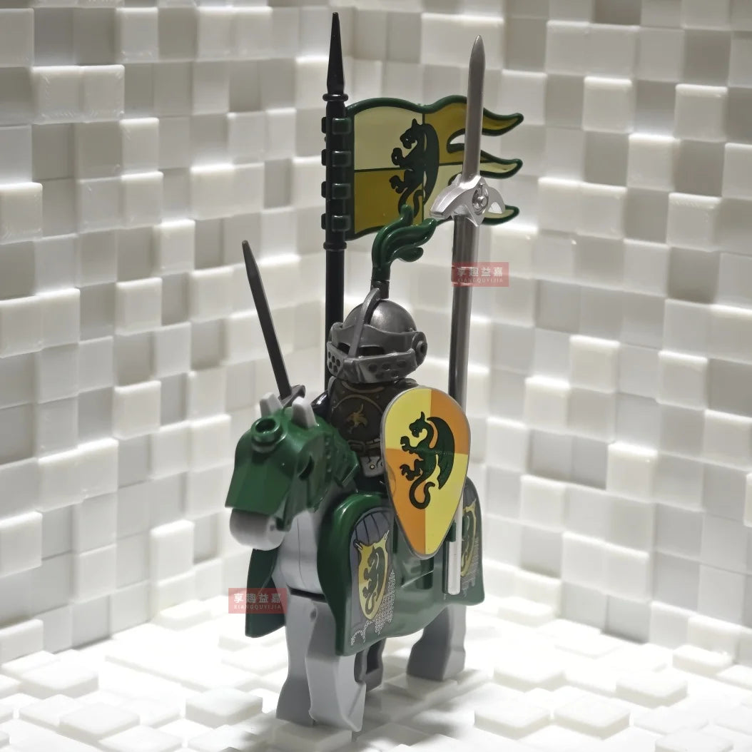 New Medieval Knights Red Lion Black Eagle Castle Soldier Green Dragon Action Figures Cavalry Building Block Military Toy Gifts