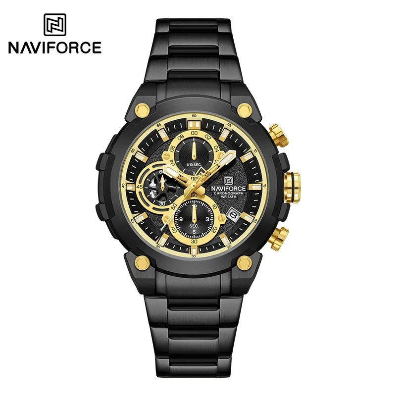 NAVIFORCE Original Watch for man 2025 New Stainless Steel Waterproof Chronograph Classic Quartz Wristwatch Brand Men Watch Gifts