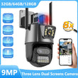 9MP PTZ Wifi Camera Three Lens Dual Screens Outdoor Surveillance CCTV Cameras Ai Human Detect Security IP Camera Auto Tracking