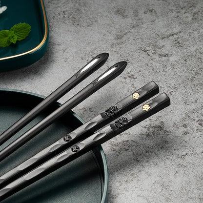 5Pairs Janpanese Reusable Chopsticks Black Sushi Sticks For Food Noodles Alloy Chinese Korean Chopsticks Kitchen Tableware