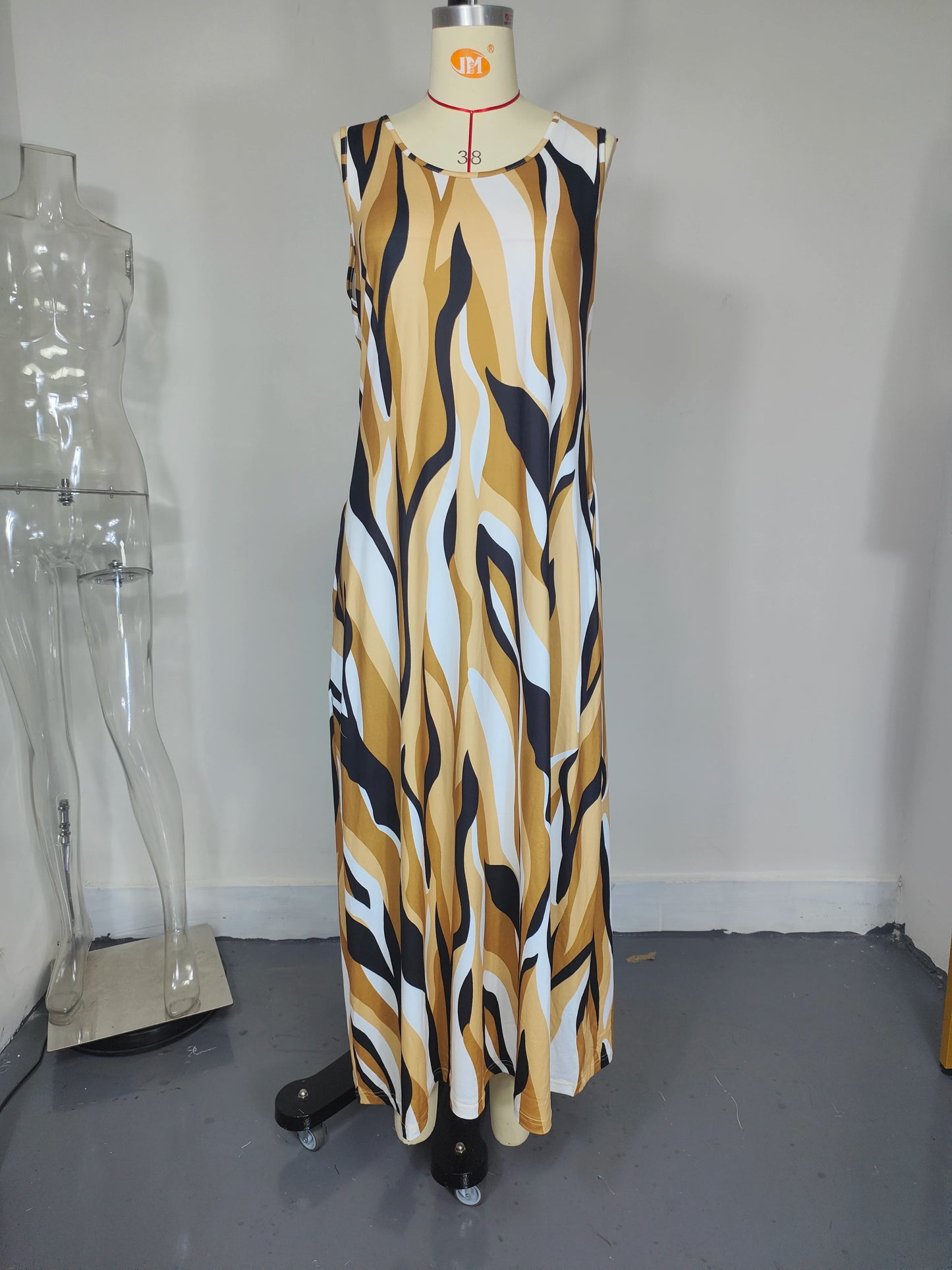 AliExpress-Vestido feminino estampado além da fronteira, gola redonda, Europa e América, plus size, verão, nova moda, 2024