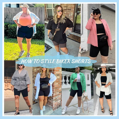 Pantalones cortos negros de talla grande para mujer, elegantes pantalones de yoga elásticos, leggings de tiro medio, perfectos para actividades al aire libre y fitness. 