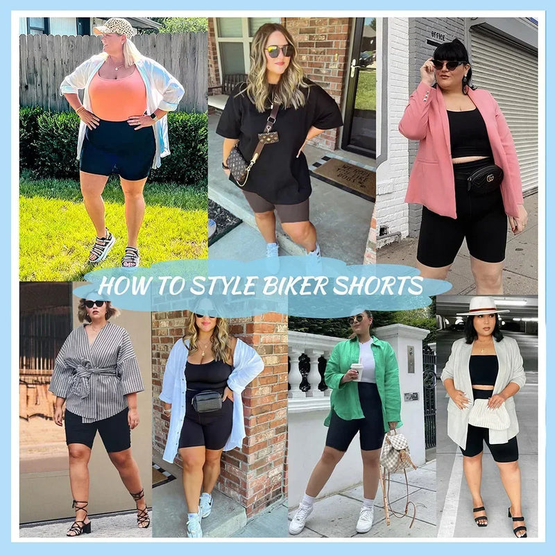 Pantalones cortos negros de talla grande para mujer, elegantes pantalones de yoga elásticos, leggings de tiro medio, perfectos para actividades al aire libre y fitness. 