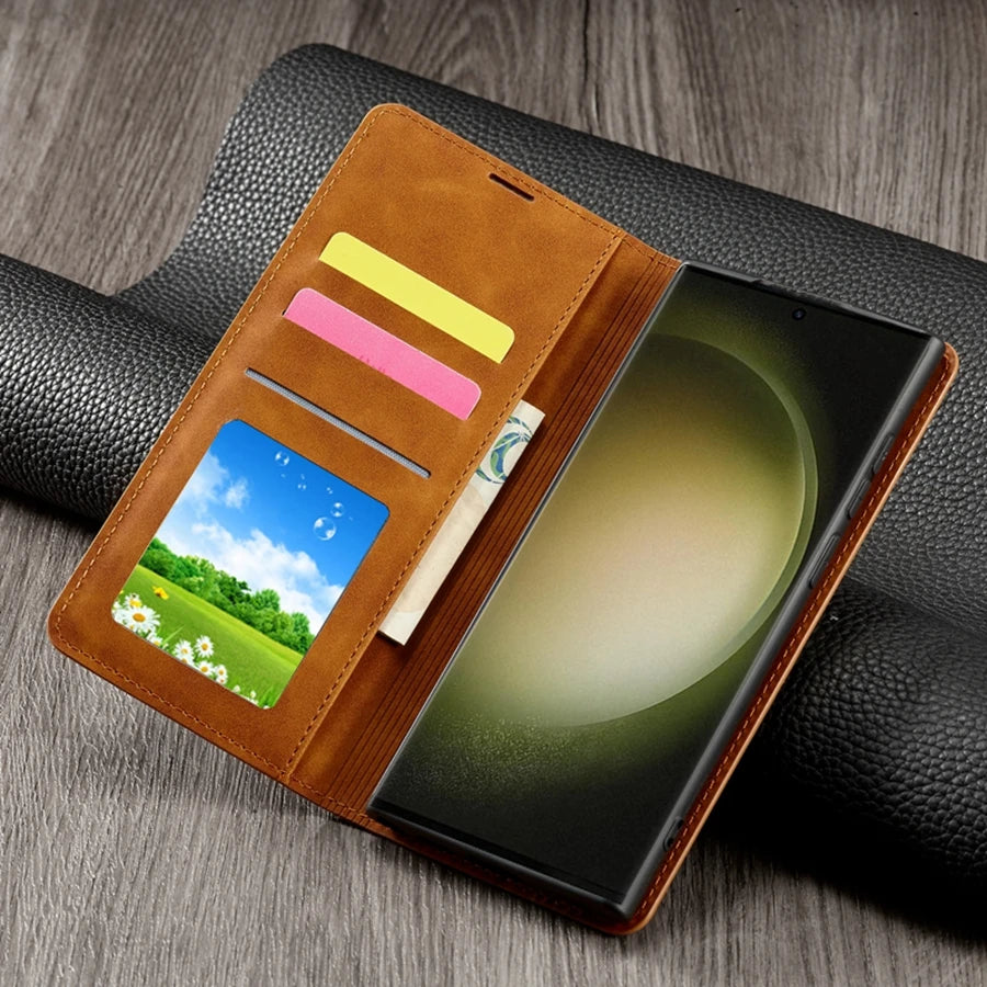 Wallet Magnetic Flip Card Slot Leather Case For Samsung Galaxy S24 Ultra S23 Plus S22 S21 S20FE A05s A14 A15 A34 A35 A53 A54 A55