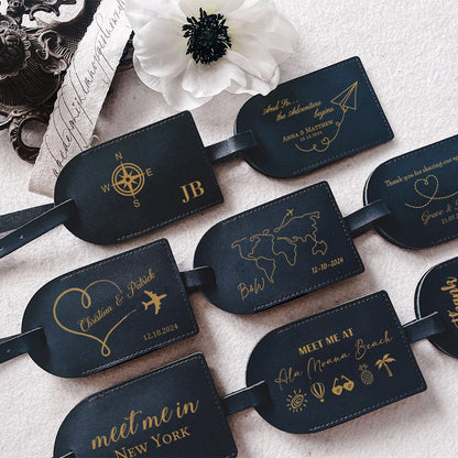 Personalized Leather Monogrammed Luggage Tag Couple Travel Baggage Label Tags Wedding Custom Best Friend Gift Bridal Shower Gift