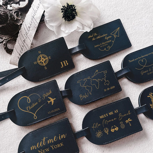 Personalized Leather Monogrammed Luggage Tag Couple Travel Baggage Label Tags Wedding Custom Best Friend Gift Bridal Shower Gift