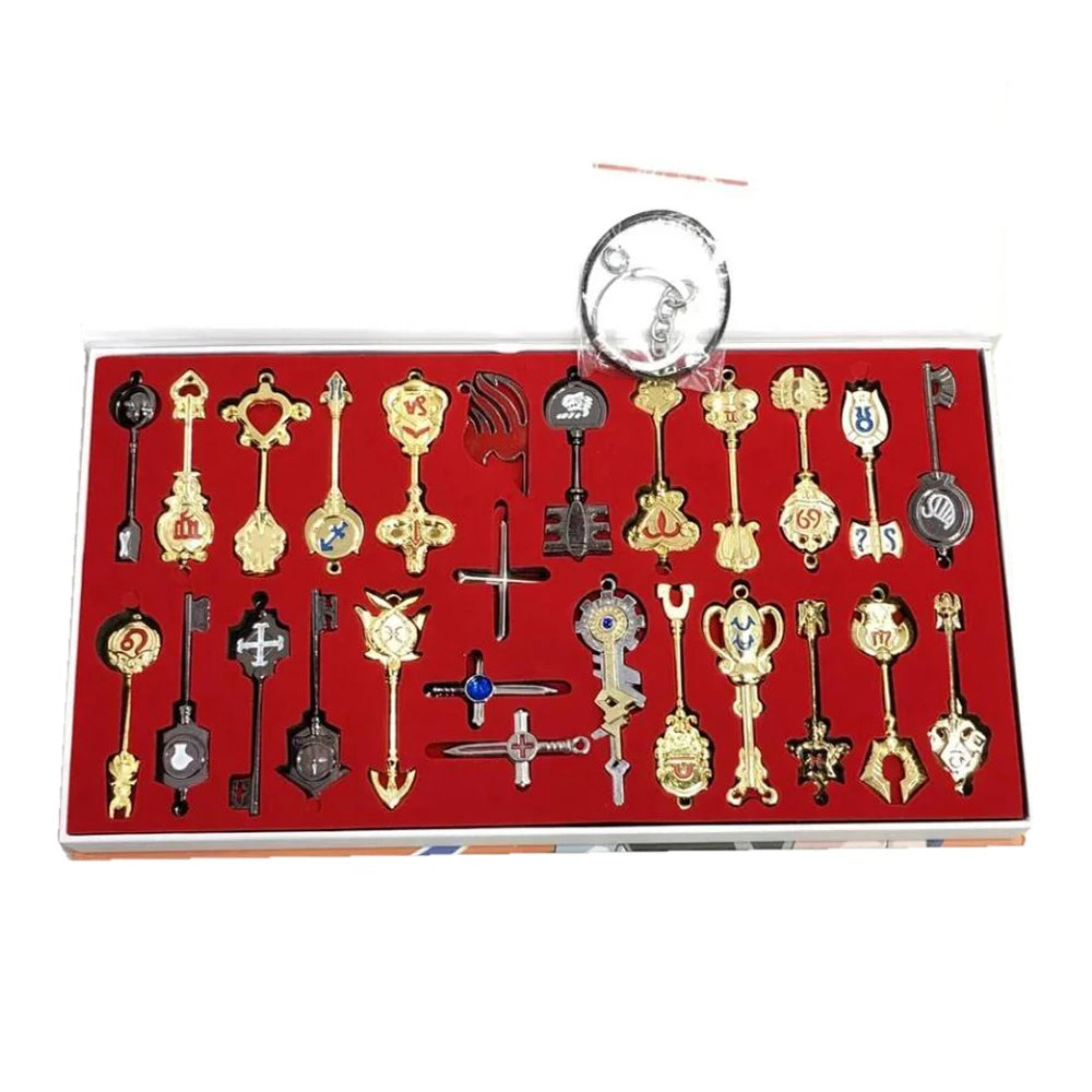 Anime Pendants Jewelry Necklace Keyrings Elsa Lucy Keys Set Zodiac Star Spirit Magician Summons Cosplay Key Ring Gift