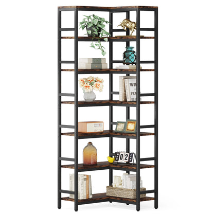 Tribesigns 7-Shelf Corner Bookshelf,Large Modern Corner Bookcase, 7-Tier Tall Corner Shelf Storage Display Rack with Metal Frame