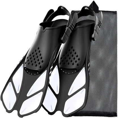 Aletas de snorkel con hebillas ajustables, aletas de natación cortas de silicona, zapatos de buceo con tacón abierto, talla de viaje, para adultos, hombres y mujeres