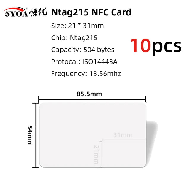 NFC Card Tag can written by Tagmo, works with Switch, available for all NFC mobile phones, 5YOA, NTAG215, 10PCs 