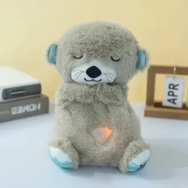 Baby Toy Doll, Breathing Bear, Newborn Sleep Relaxation Playmate, Otter Toy, Gentle Sleep Music, Light Plush Toy with Sound, Gif