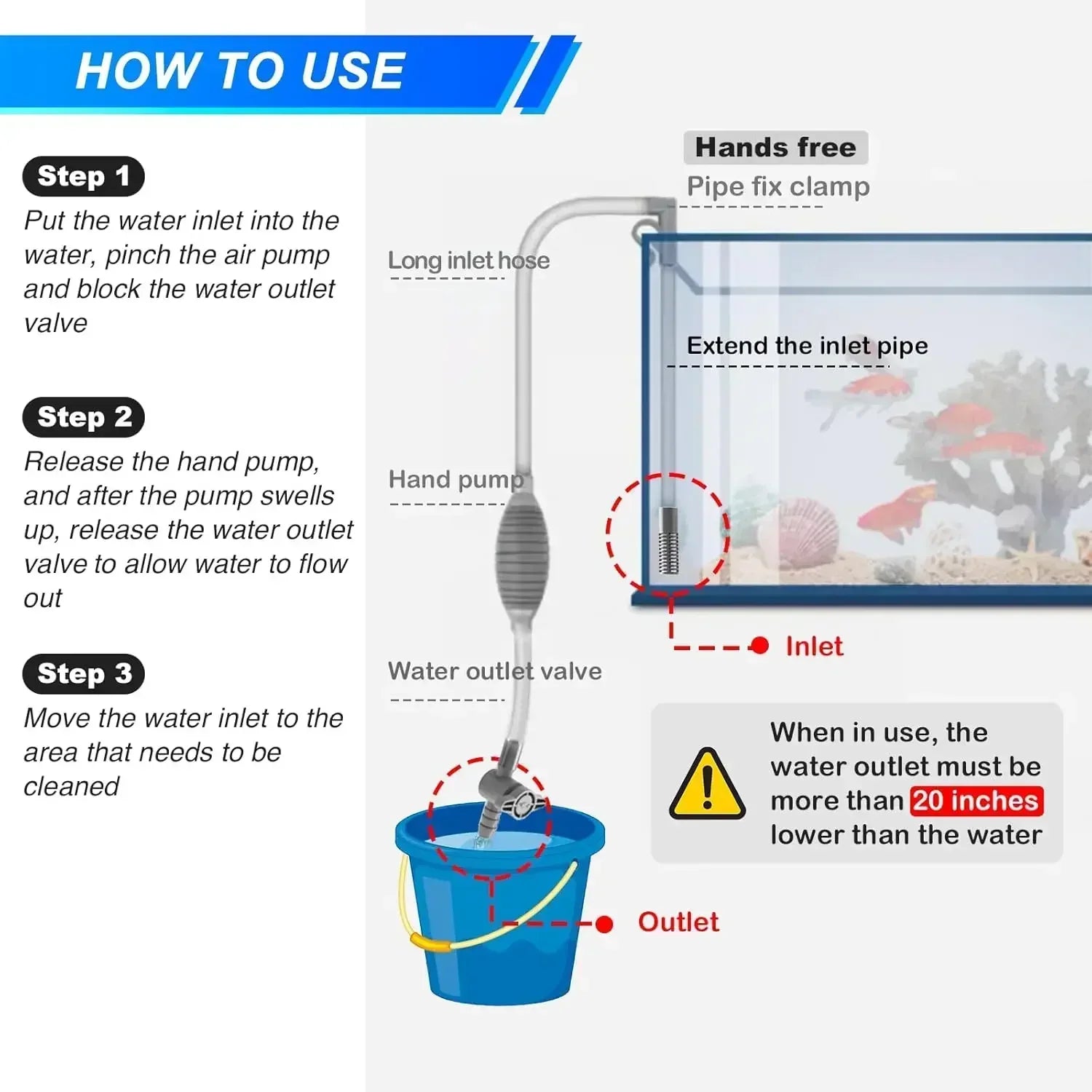 Fish Tank Siphon Vacuum Gravel Large Water exchanger Aquarium Sand Cleaning and Water Changing Cleaning Kit with Extension Tube