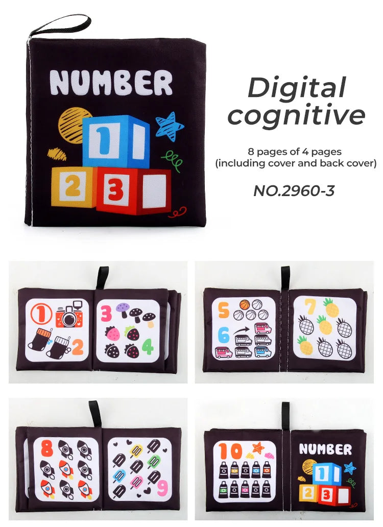 4 Pages Enlightenment Early Learning Books Children Black and White Cloth Book for Kids Montessori Educational Toys