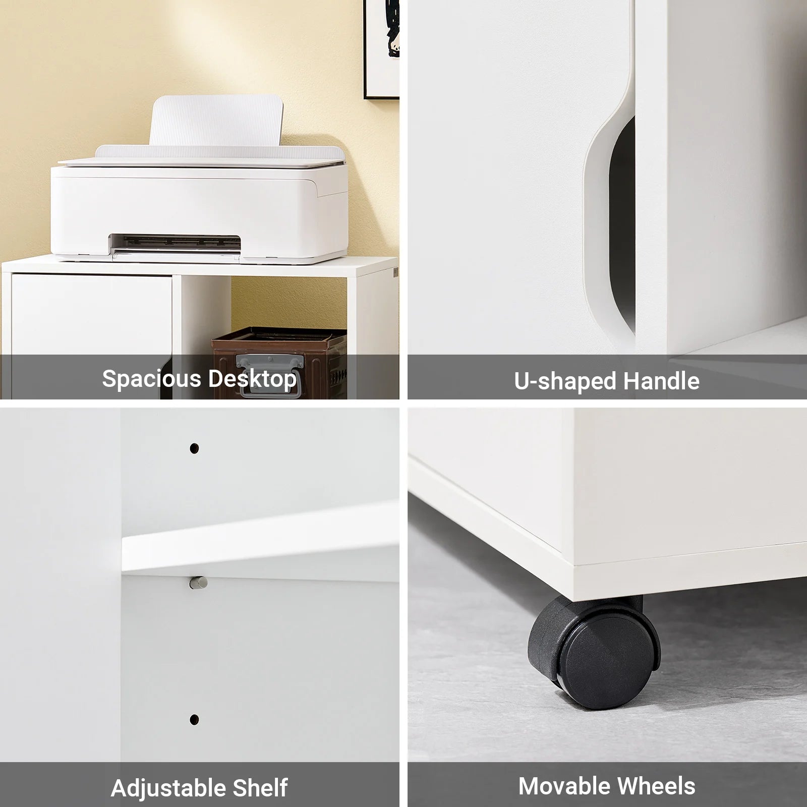 SoBuy FBT105-W printer table with 2 drawers and 1 door files wardrobe roll container office cart side trolley office container White