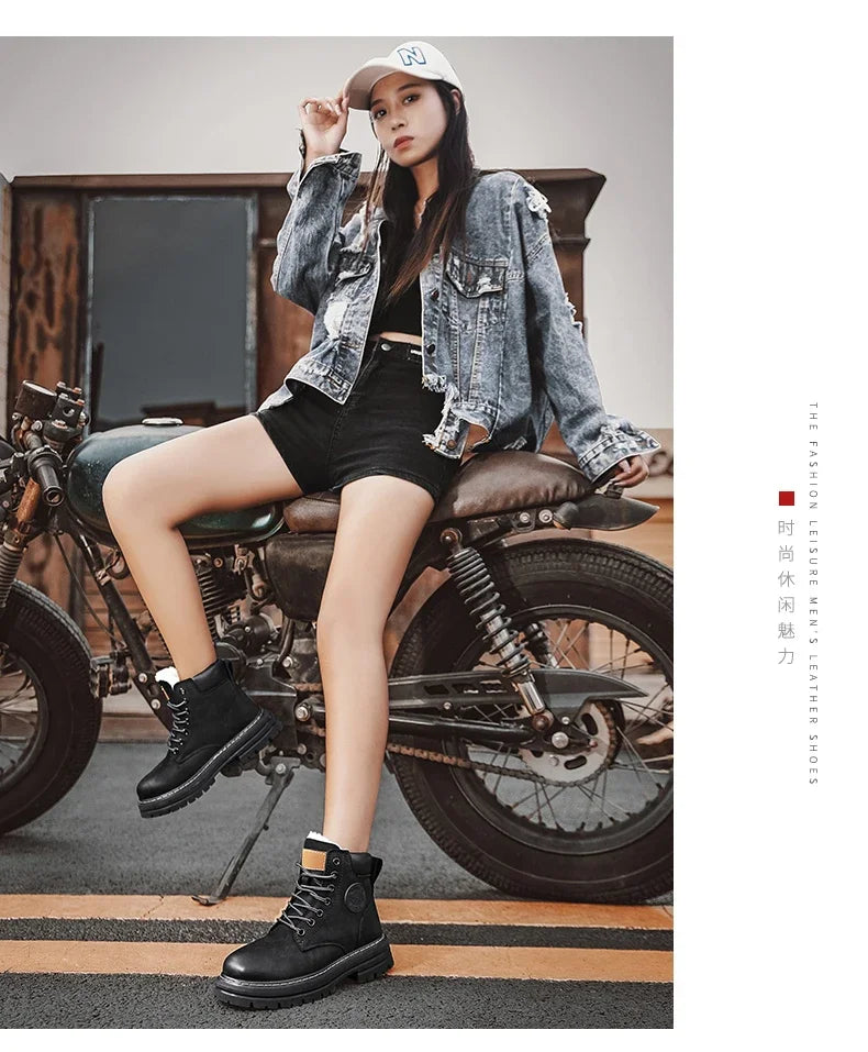 Boots Men High Top Boots High Quality Women Leather Shoes Fashion Outdoor Sneakers Men Lace Up Non-Slip Ankle Boots for Couple