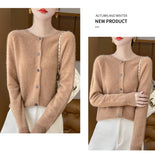 100% Merino Wool Long Sleeve Sweaters Cashmere Cardigan Spring Autumn Women O-Neck Knitwear Tops Clothing Fashion Basic Tops