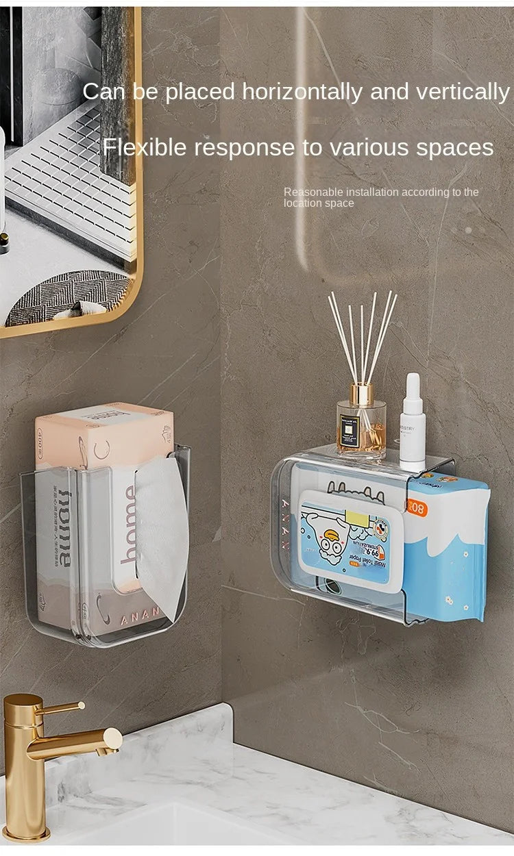 Wall-Mounted Wet Wipe Dispenser, Self-Adhesive Plastic Holder, with Large Opening, for Bathroom Tissue Storage Box Organizer