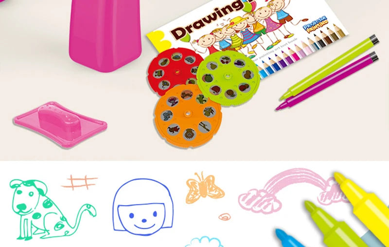 Mesa de dibujo con proyector LED para niños, juego de pintura, tablero educativo, herramientas de aprendizaje, juguetes de pintura para niños.