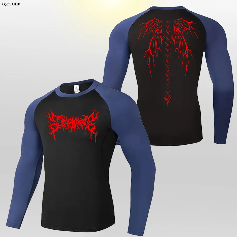 Y2k Anime Print Compression Shirt Men Running T-Shirt Quick Dry Fitness Sportswear Gym Sports Breathable Tops Rash Guard MMA