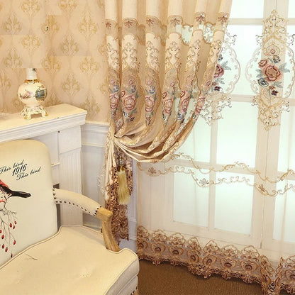 Luxurious Beige Peony Embroidery Curtains for Living Room Semi-Blackout Curtains for Bedroom Villa Hotel Decoration M258#40